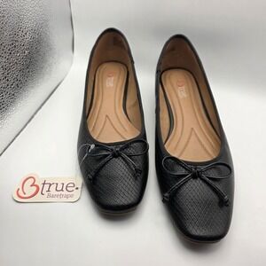 b true Baretraps Emery‎ Ballet Square Toe Bow Detail Black Size 9M Shoes